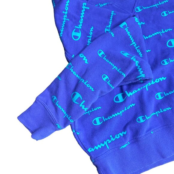 Champion Purple Logo Green Print Crop Sweatshirt Size Size S - Picture 6 of 8